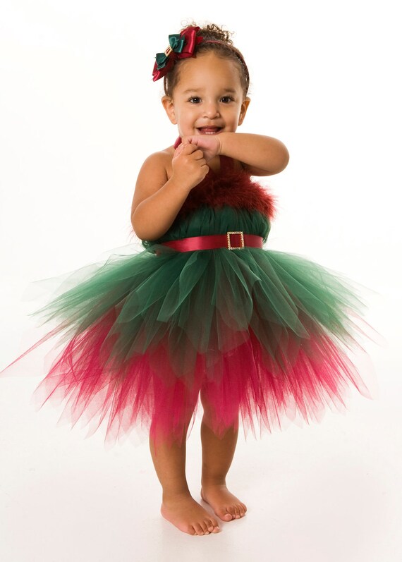 Tutu Dress - Holiday or Christmas Outfit - Green & Burgundy - Enchanted Elf - 5-6 Youth Girl - Cutie Patootie Designz Il_570xn