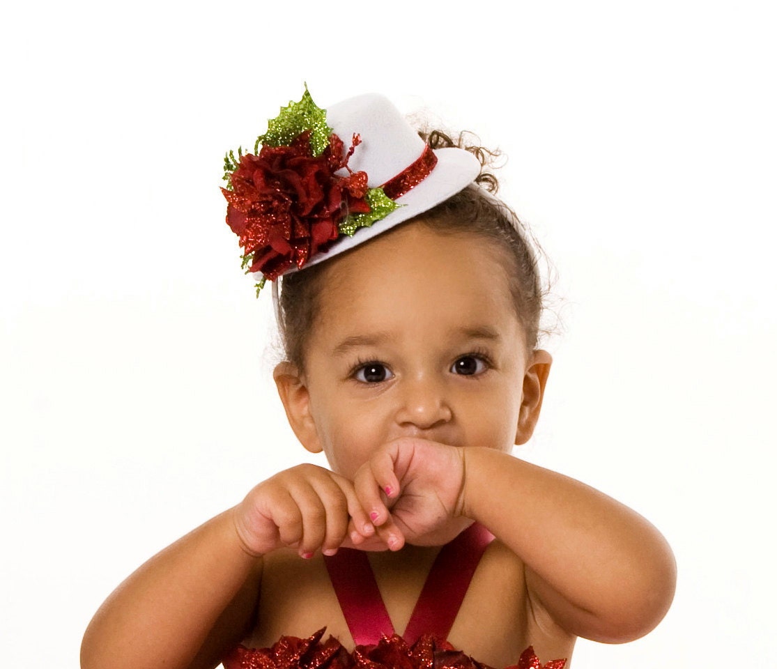 Radiant Red Poinsettia Mini Top Hat Headband: Fits toddler to adult Il_570xn