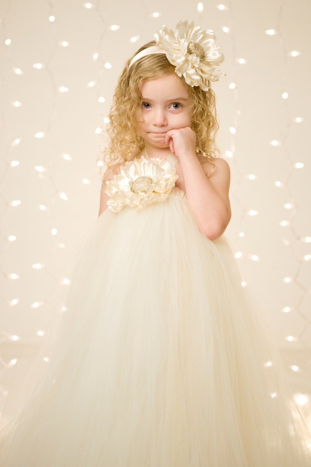 Flower Girl Tutu Dress - Ivory - Divine Pearl - 7-8 Youth Girl Il_570xn