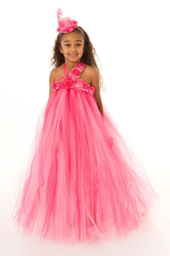 Flower Girl Tutu Dress - Hot Pink - Pink Pizzazz - 7-8 Youth Girl - Cutie Patootie Designz Il_570xn