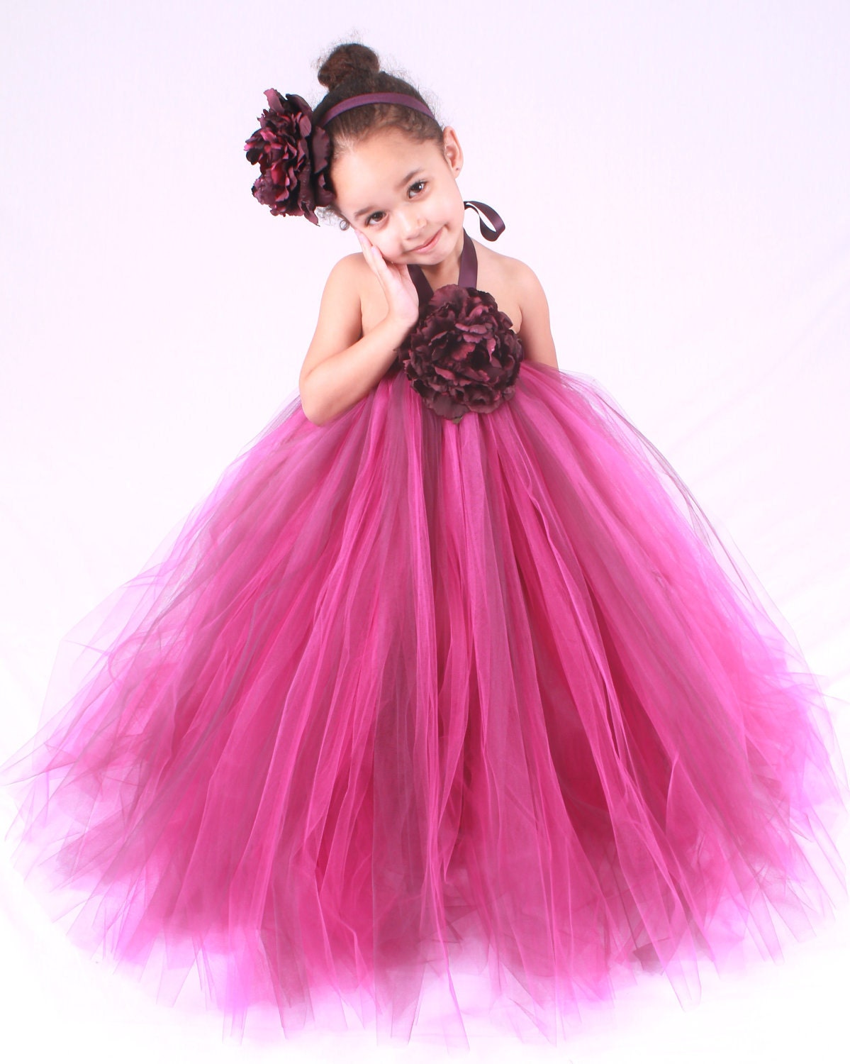 Flower Girl Tutu Dress - Hot Pink & Plum- Fuchsia Fusion - 7-8 Youth Girl Il_570xn