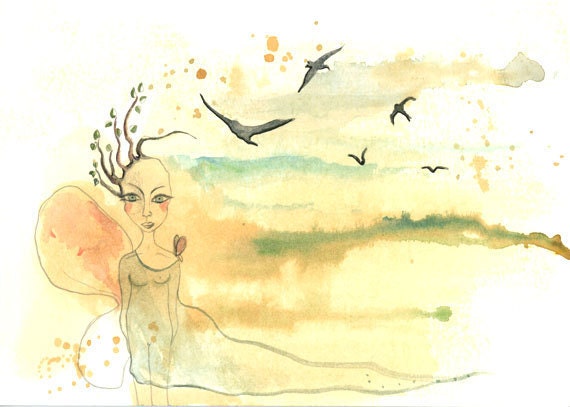 Whispers...-Surreal Illustration-Original Watercolor-signed,8'' x 6'' - WhispersFromTheDeep
