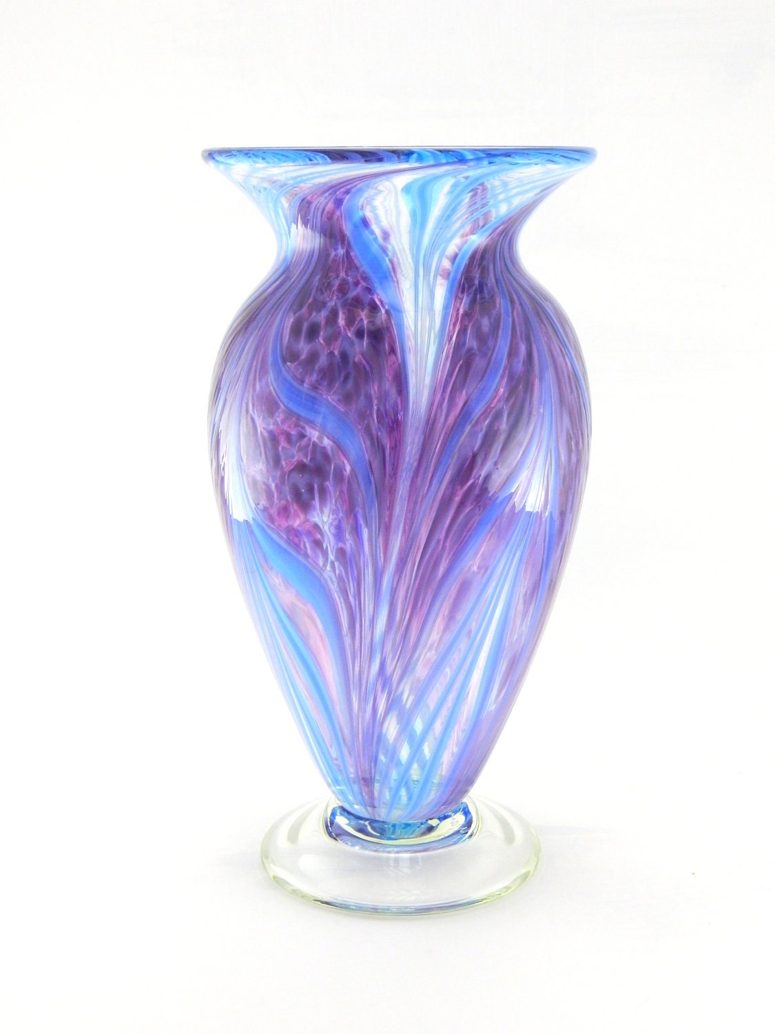 Hand Blown Art Glass Vase - Purple, Lavender, and Bright Blue