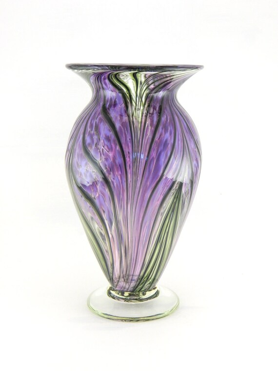 Hand Blown Art Glass Vase Purple and Lavender by ParadiseArtGlass