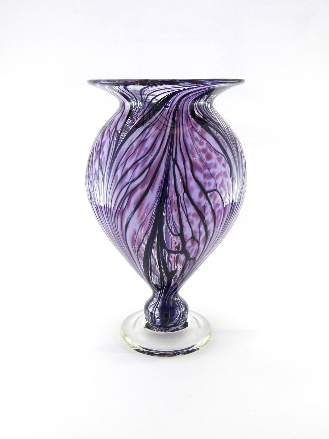 Hand Blown Art Glass Vase - Amethyst Purple, Lilac, and Black