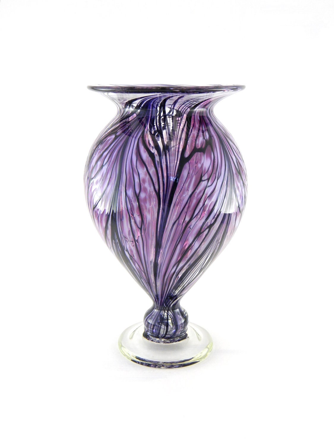 Hand Blown Art Glass Vase - Amethyst Purple, Lilac, and Black