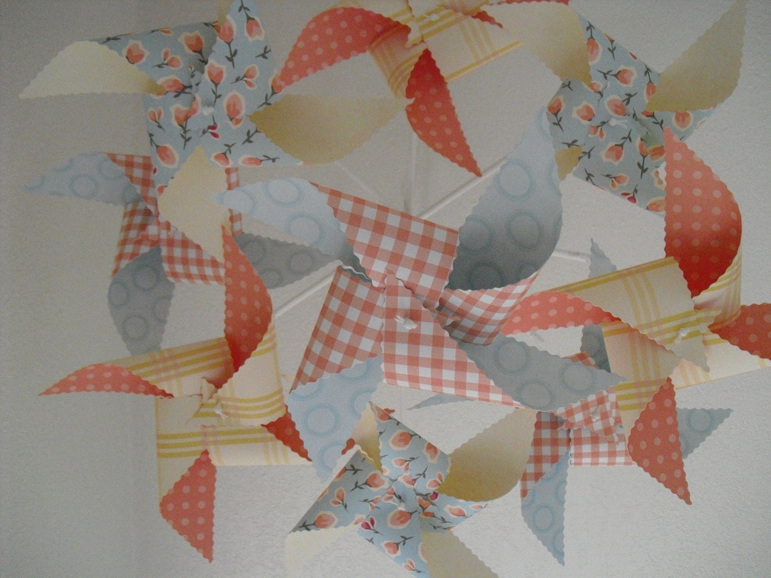 Pinwheel Mobile in Pastel Peachy Pink, Yellow, and Blue