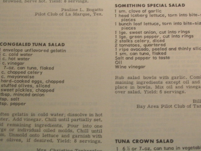 PILOT CLUB COOKBOOK, Vintage 1966, Casserole Favorites Including Salads