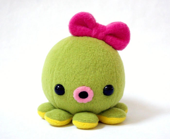 Baby Octopus Plush in Lime Green with Bow