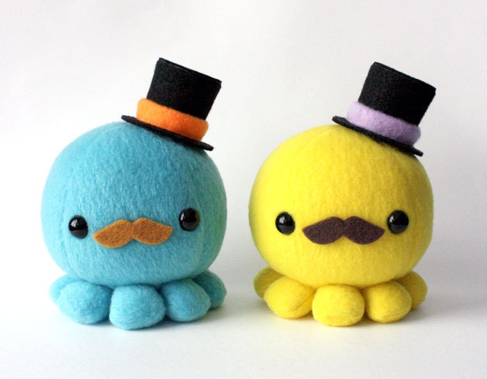 Moustache Octopus Plush w/ Top Hat - Choose Colors