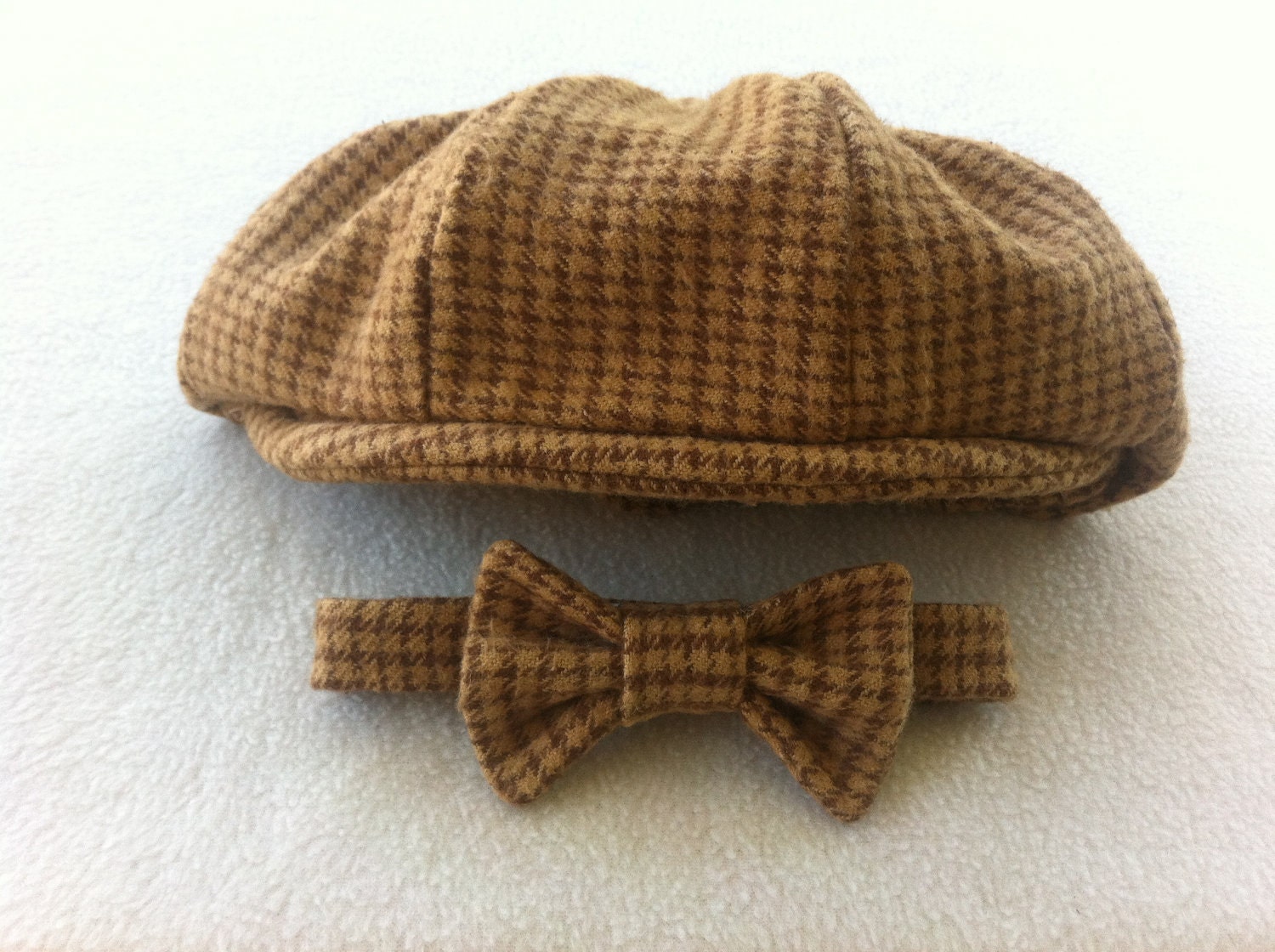Hat and Tie - Newborn photo prop - Boys Bow Tie and Newsboy Hat - Houndstooth - Ring bearer - boys hat and tie - vintage style boy