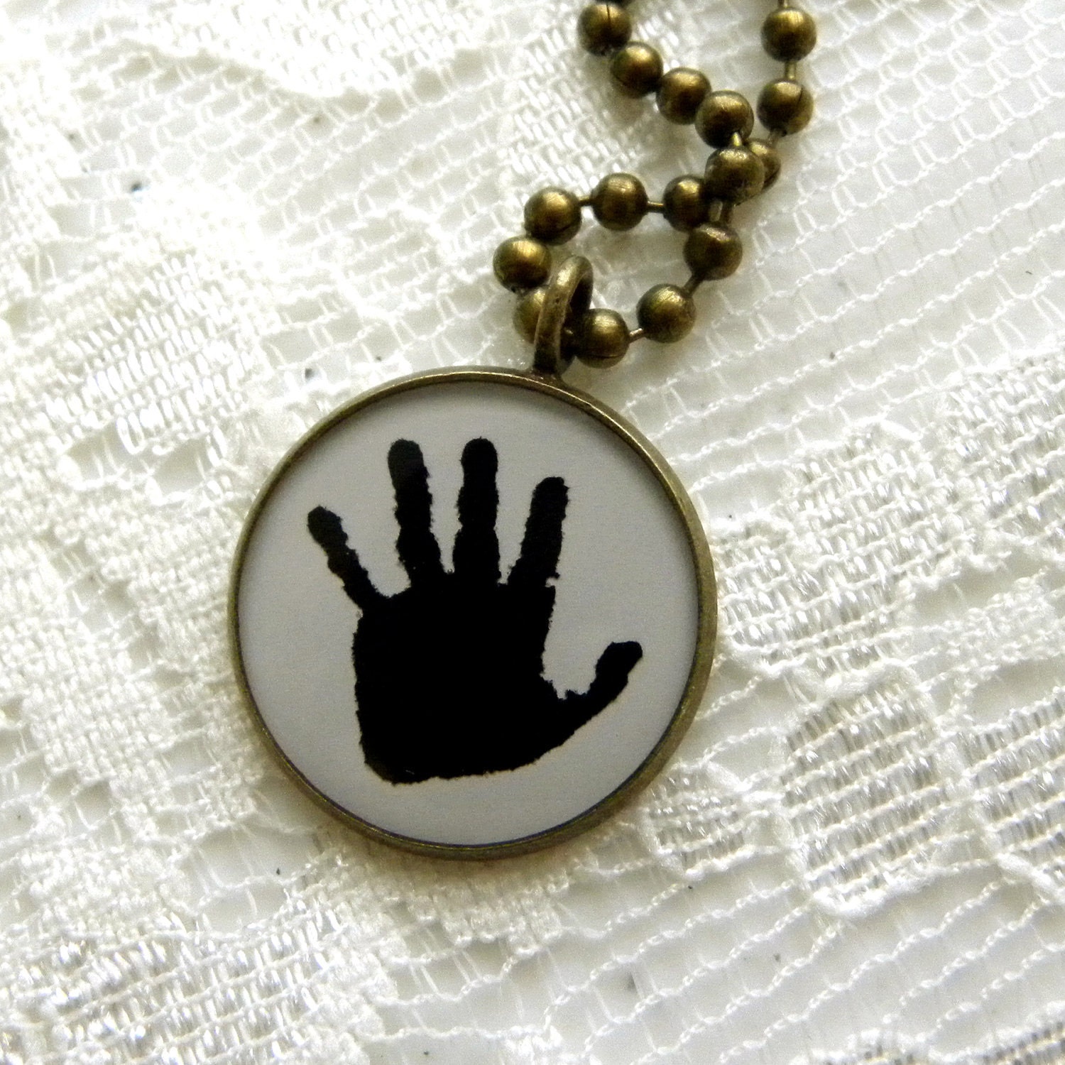 Custom Brass Handprint Pendant Necklace for Mother or Grandmother