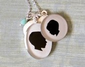 Custom 2 Pendant Sterling Necklace with 2 Stamped Initial Charms and One Turquoise Dangle