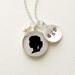Large Sterling Personalized Child or Pet Silhouette Pendant & Stamped Initial Charm Necklace