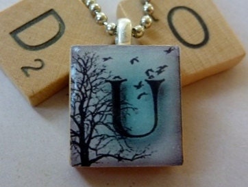 Scrabble Tile Pendant-Winter Letter U-Initials-(I22)  Buy 3 Get 1 Free on all Scrabble Tile Pendants