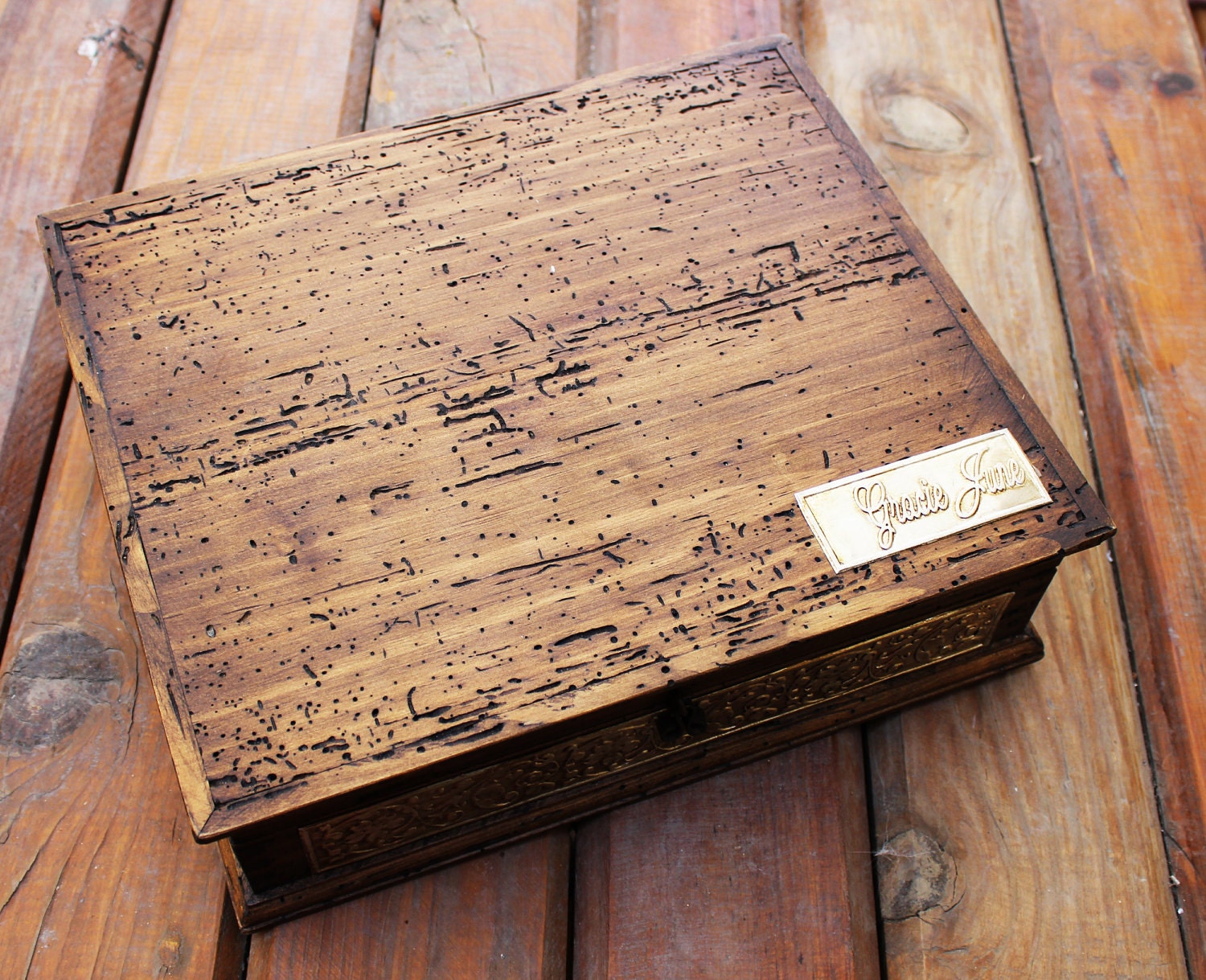 Personalized Rustic Makeup Box - Jewelry Box  with inside mirror.