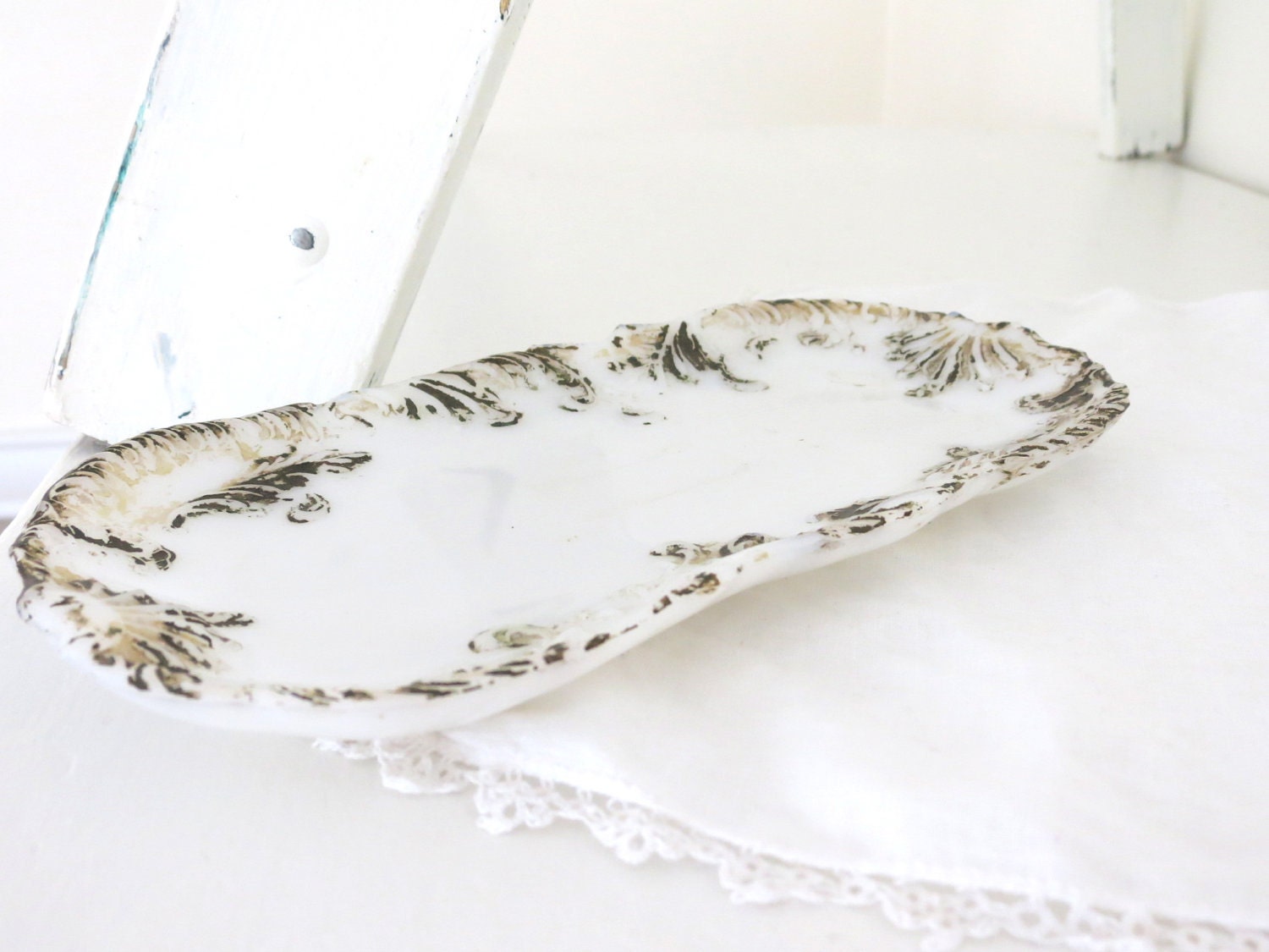 Vintage Milk Glass Dresser Tray