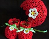 Strawberry Baby Bonnet and Booties Crochet Pattern