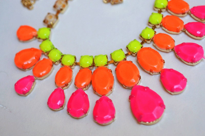 neon rhinestone necklace Brightest Pink Orange Yellow Neon