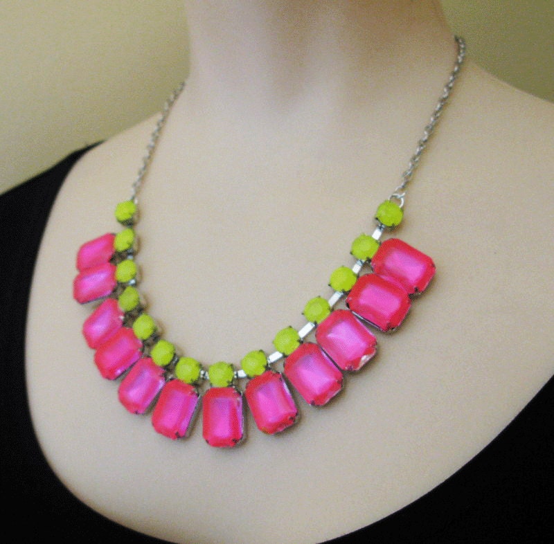neon jewelry painted rhinestone necklace Candy Collar acid yellow baby blue