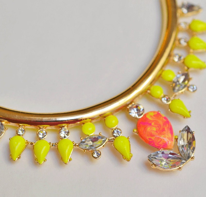 neon jewelry painted rhinestone necklace Neon City Swirl Collar yellow pink orange