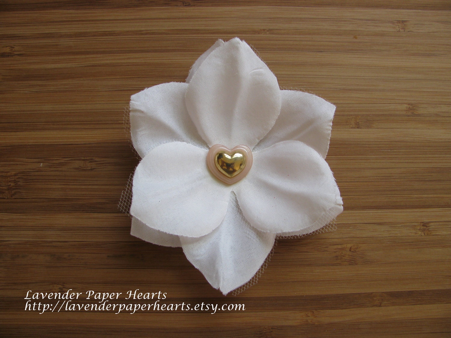 Soft Pink/Blush Flower Fascinator w/ Heart Center - Hair Clip