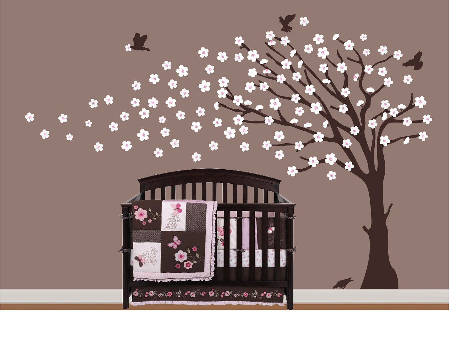 Baby Nursery Decor  White Cherry Blossom Tree Decal - Children Nursery Wall Decal Vinyl