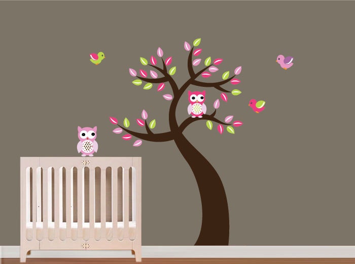 Girls Vinyl Wall Art Tree Decal - Nursey - Birds & Owls