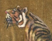 Handmade Handpainted Vintage Velvet Painting of Tiger Signed Home Decor Art Wall Hanging -- Free Priority Shipping Included
