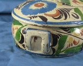VINTAGE MEXICAN POTTERY Lidded Casserole Blue Floral Pattern Home Decor Kitchen Folk Art -- Free Priority Shipping Included, Home Decor