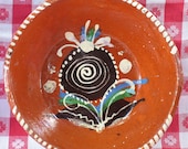 Vintage Handpainted Handmade Mexican Pottery Home Decor Handled Serving Dish Bowl Housewarming Gift --  Free Priority Shipping Included