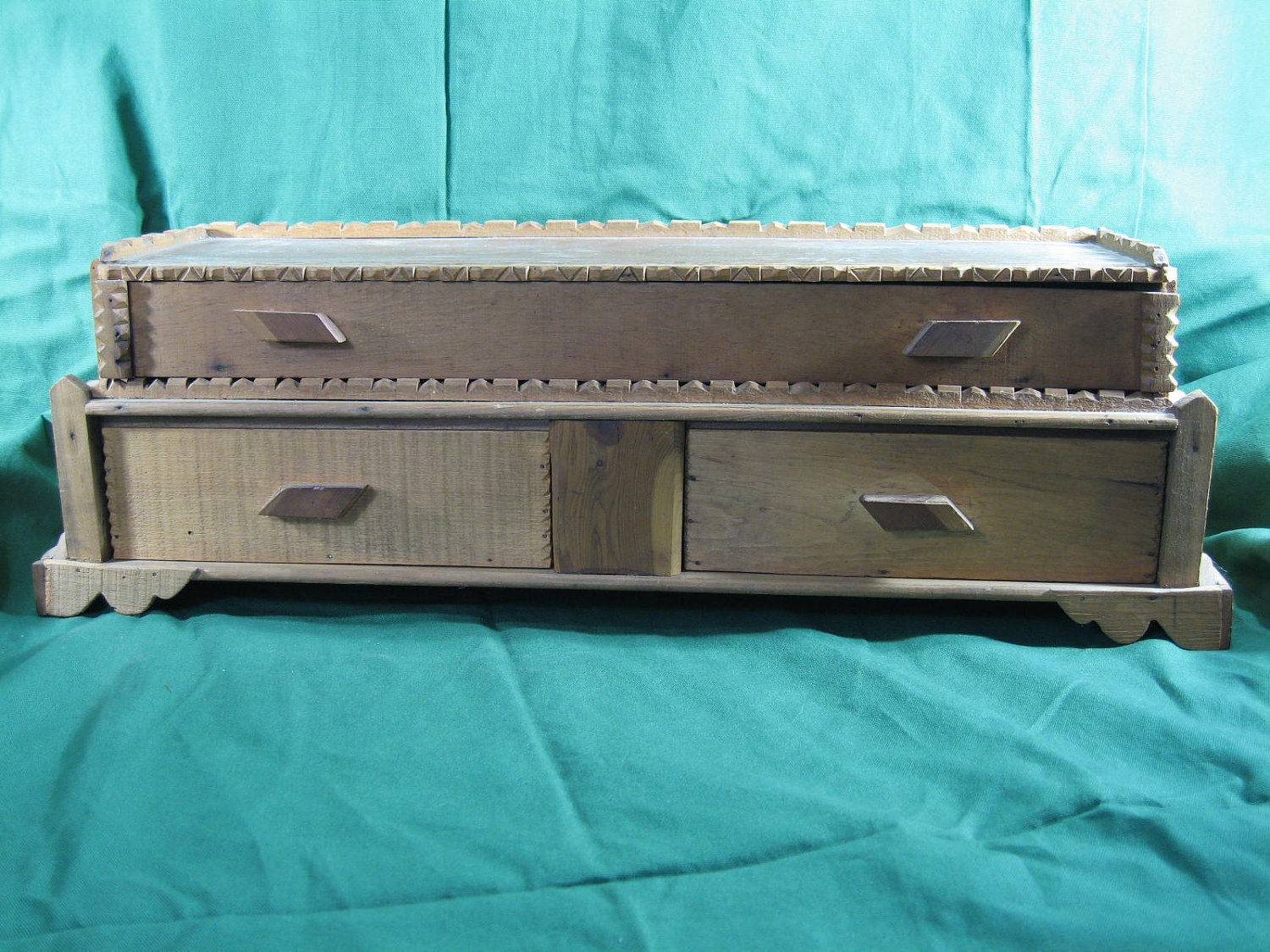 Vintage Tramp Art 3 Drawer Wooden Box Folk Art Primitive Handmade  Home Decor -- FREE Shipping Included --