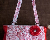 Oilcloth Purse-Red floral toille pattern with straps