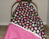 Car Seat Canopy - Owls and pink dots