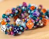 Wire Wrapped Hoop Earrings with Dice, Teal, Pink, Purple and Orange Glass Beads and Swarovski Glass Crystals