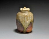 Shigaraki, anagama, ten-day anagama wood firing, with natural ash deposits tea caddy with ivory lid and clothes. chaire-30