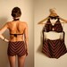 40s / 50s High Waist Bikini / Striped Brown, Red and White / 1950s Two Piece Swimsuit