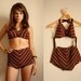 40s / 50s High Waist Bikini / Striped Brown, Red and White / 1950s Two Piece Swimsuit