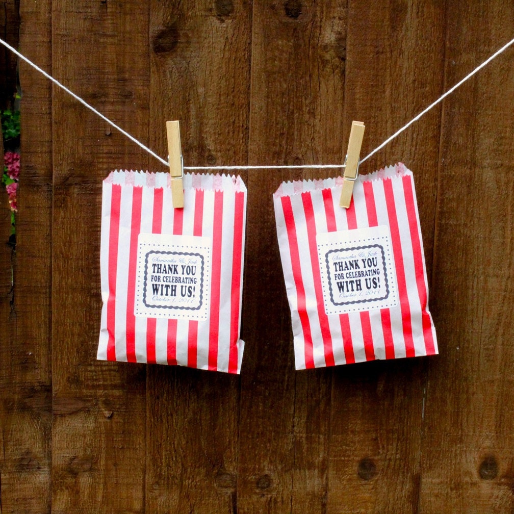 SALE Personalized Candy Stripe Bags // Wedding Favors // Valentine Party Bags // English Seaside