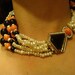 Kenneth Jay Lane Designer Necklace, Faux Coral, Onyx, Pearls and Diamonds.