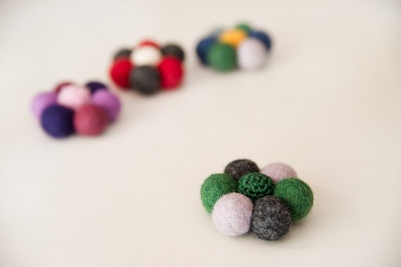 Felt brooch flower - Forest green and shades of gray