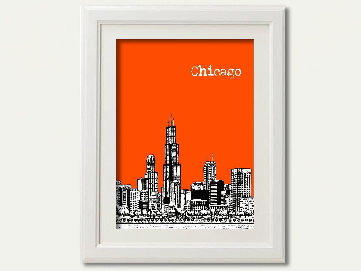 Chicago art -Handdrawn Sketch - Choose your background - City Skyline Art Print - Chicago Skyline