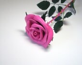 Pink  Flower Leather Rose, Wedding 3rd Anniversary Gift Long Stem Flower Valentines Day