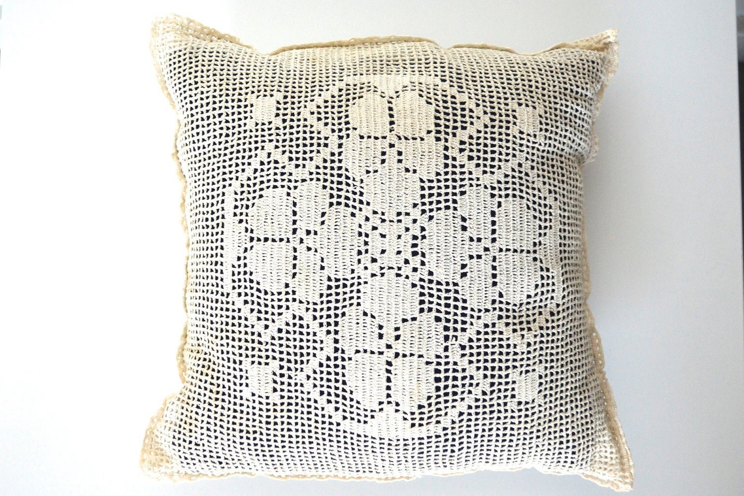 Vintage crocheted pillow Valentines Day