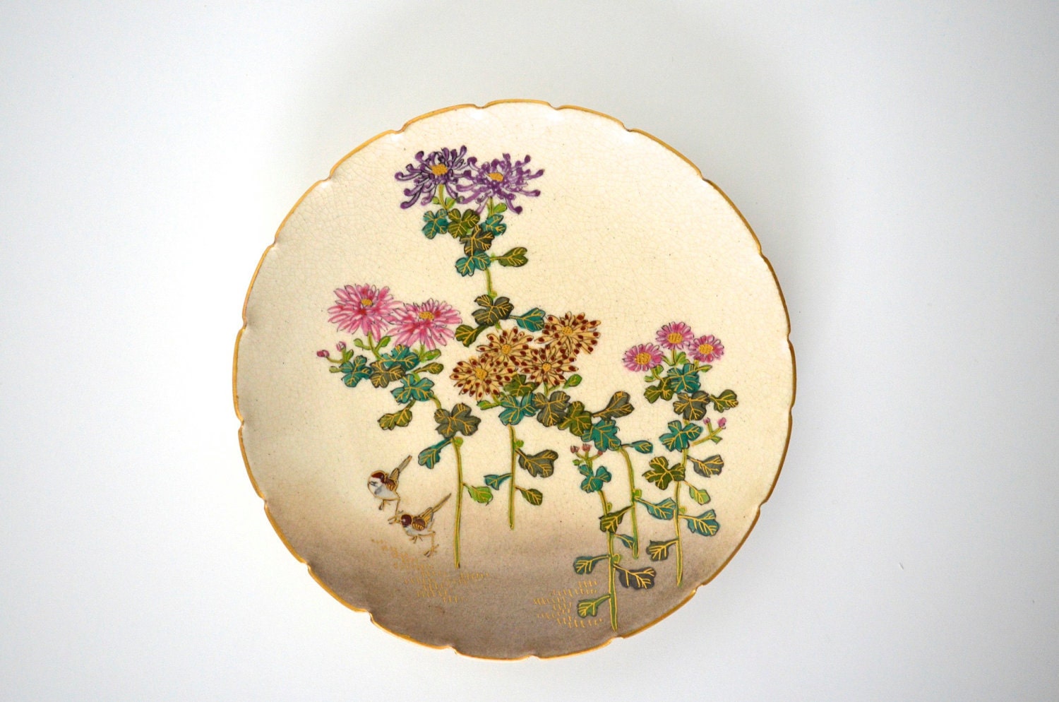 Vintage small plate Japanese pattern flowers