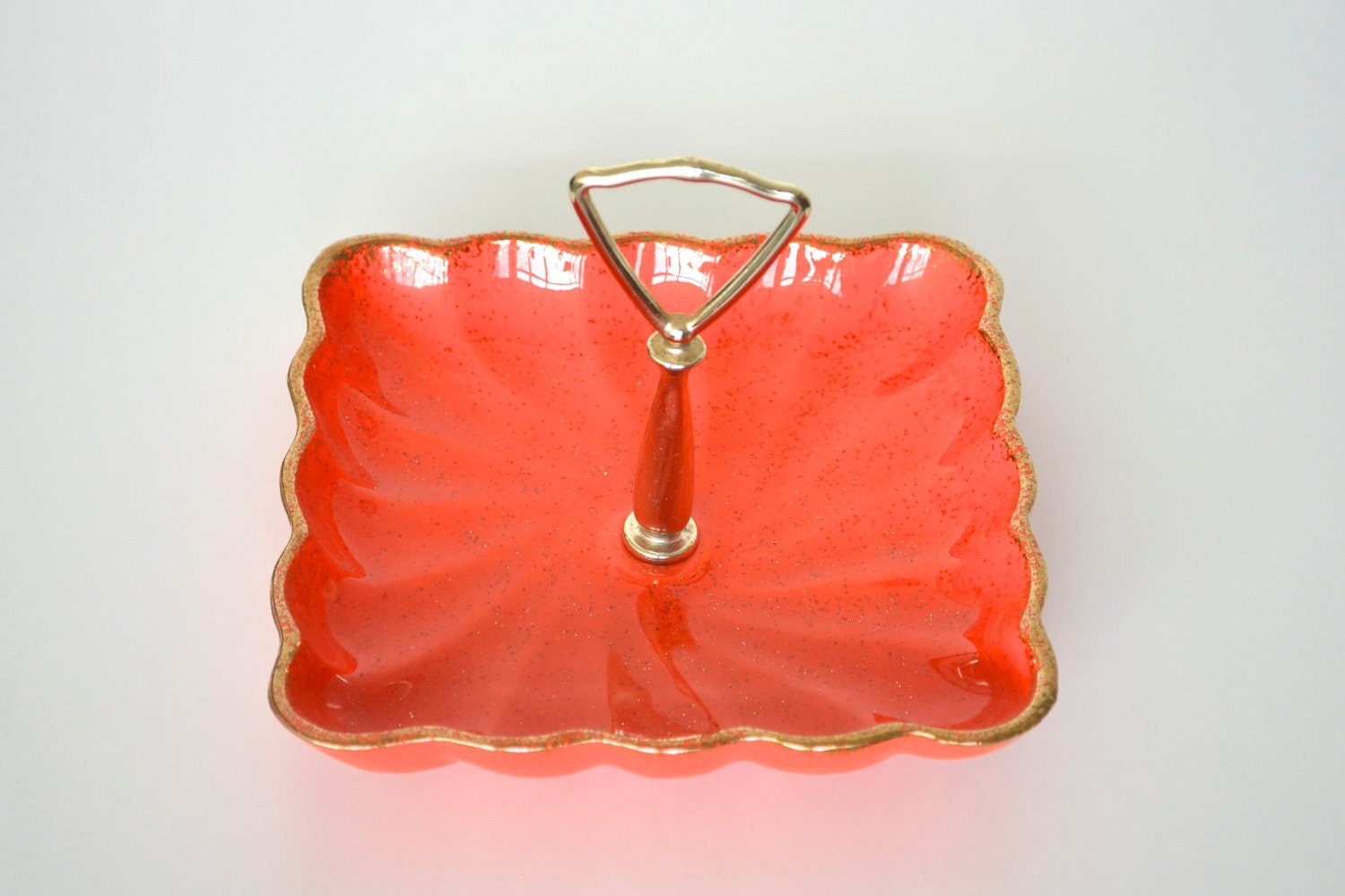 Serving platter California Potter tray bright orange with gold