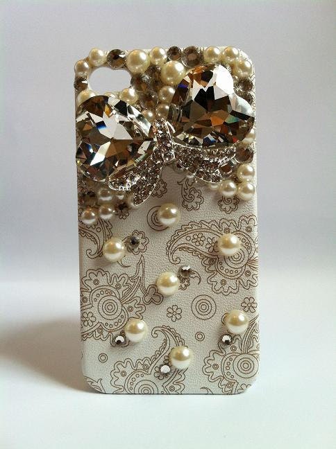 Bling Rhinestone Phone Case Jewel Bow iPhone 4/ 4S Retro Floral Paisley