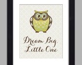 Owl Art Print Dream Big Little One Poster Kids Room Nursery Wall Art 8x10 Boy Nursery Boys Room Wall Decor Premium Print