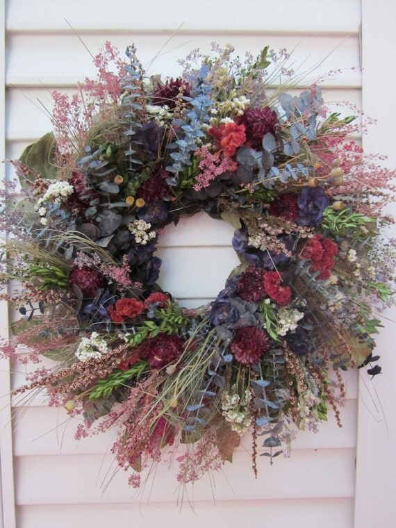 Large Dried Flower Wreath 22 Inches Mixed by NotJustWeeds