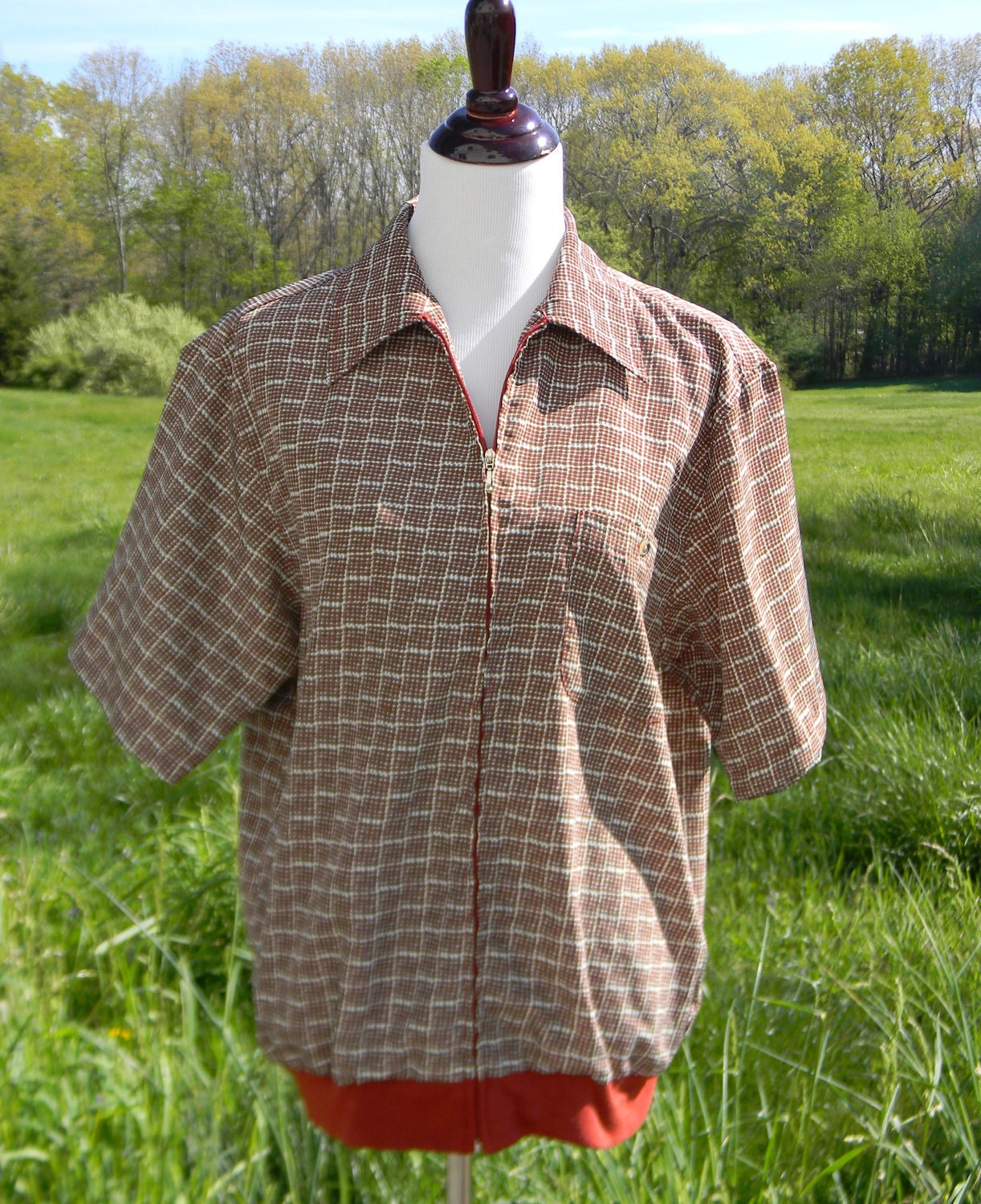 Mens 1970 1980 Haband Zip Front Shirt Size L